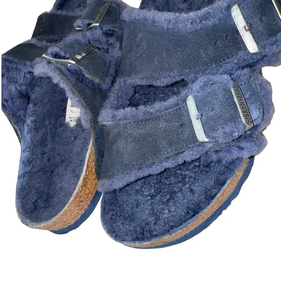BIRKENSTOCK Arizona blue fur suede sandals women’s shoes size 41 10 10.5 - Picture 12 of 17